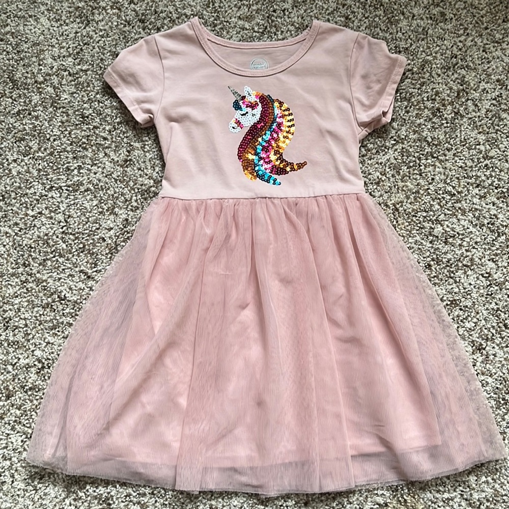 Wonder nation pink sequin unicorn dress tulle XS 4/5